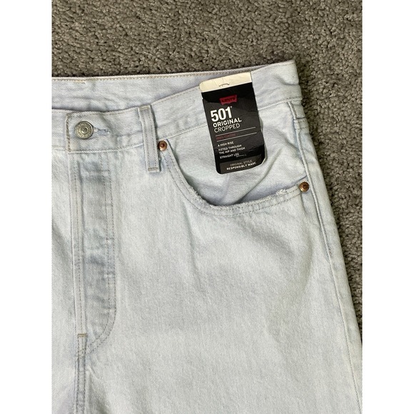 Levis 501 Jeans Womens 32x26 Blue Original Cropped Distressed High Rise BIG E - Picture 1 of 16